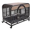 46in Heavy Duty Dog Crate, Furniture Style Dog Crate with Removable Trays and Wheels for High Anxiety Dogs