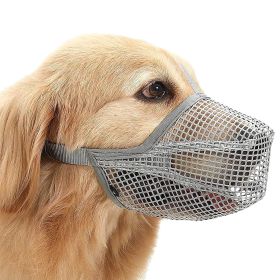 Pet Muzzle Mask Soft Mesh Muzzle Adjustable Dog Mouth Cover with Breathable Mesh Adjustable Neck Forehead Strap (Color: Grey, size: L)